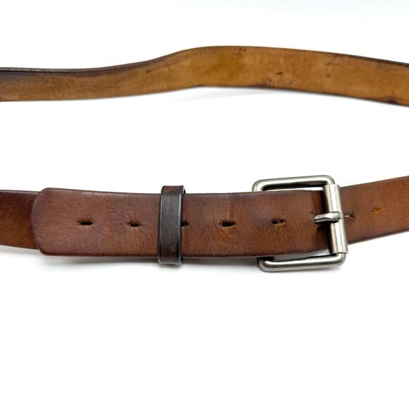 Vintage Distressed Brown Leather Belt 38 Silver Roller Buckle Worn Streetwear - Picture 6 of 10